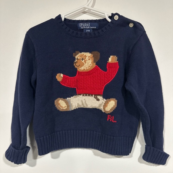 Polo Ralph Lauren Other - Vintage Polo Ralph Lauren Sweater Infant 24M Blue Sit Down Bear Pullover Baby